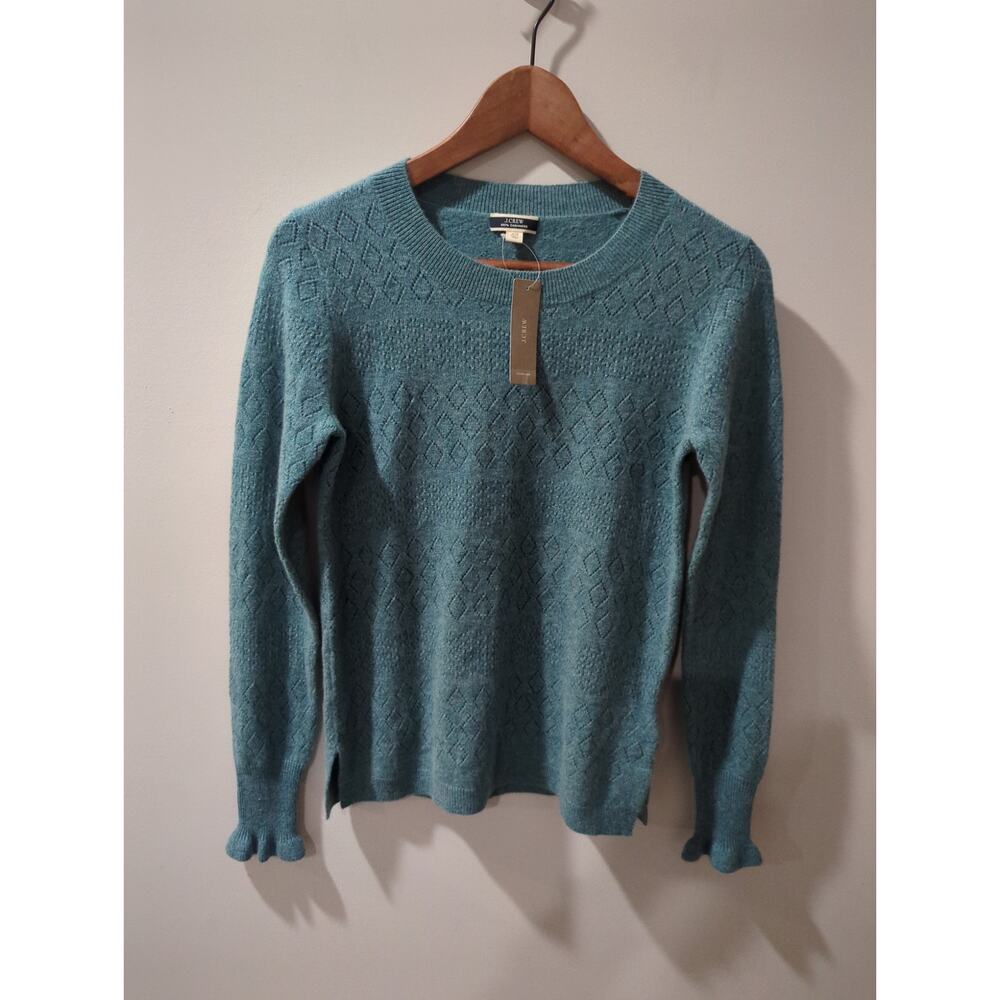 J Crew 100% Cashmere Crewneck Pointelle Sweater NWT - Picture 3 of 5